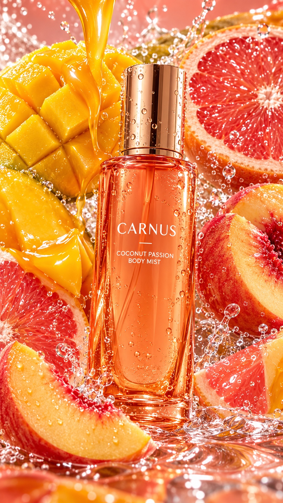 Carnus Coconut Passion body mist, mango, şeftali, greyfurt ve buzlu su deneyimi